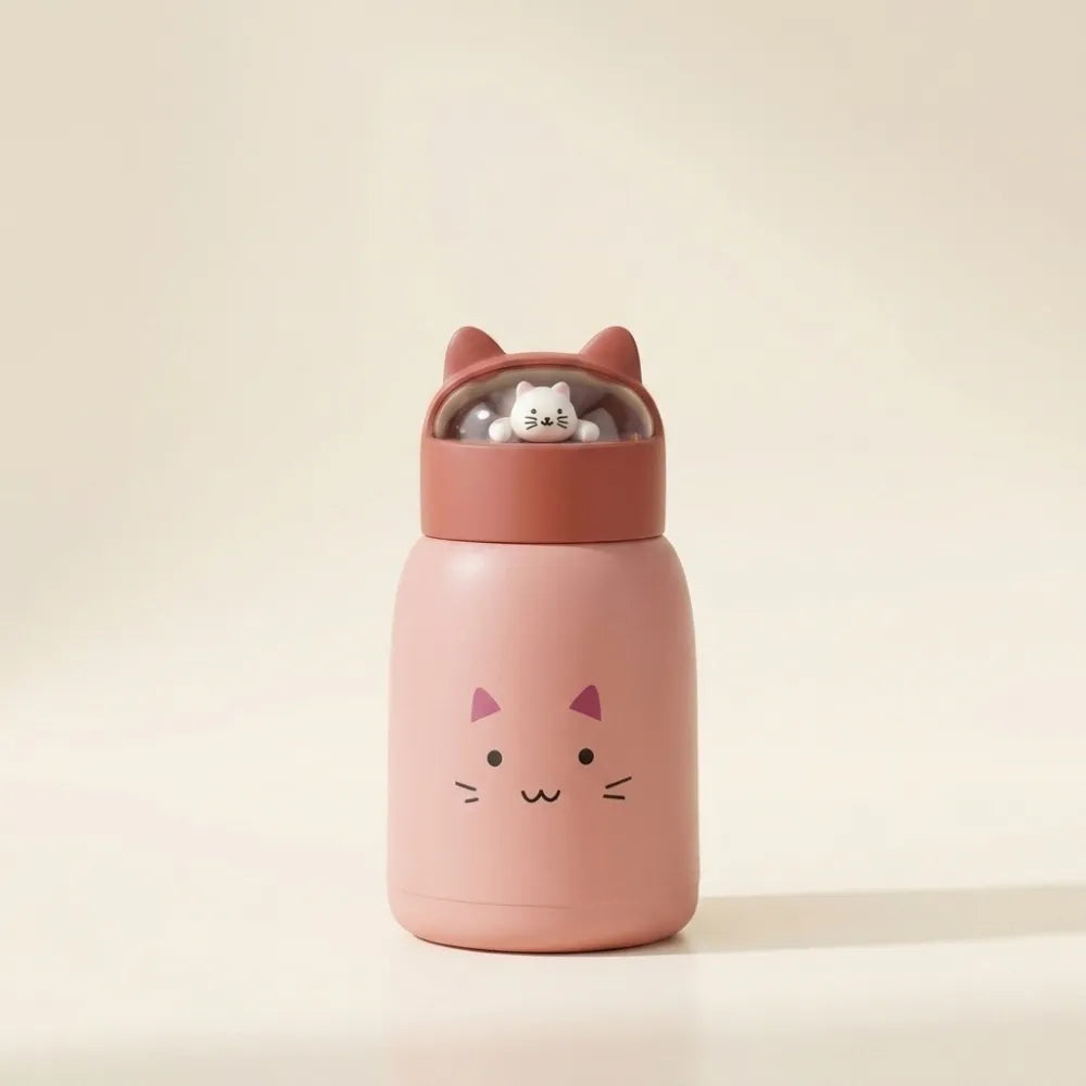 Cute Cat Kids Glass Water Bottle | Leakproof Glass Bottle with Lid | Reusable Drinking Bottle for School, Travel & Daily Use