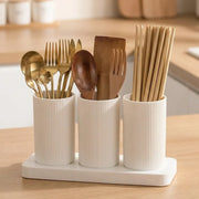 3-Grid ABS Self-Draining Cutlery Holder Stand | Spoon, Fork, Knife & Chopstick Organizer | Kitchen Tableware Storage Box