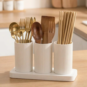 3-Grid ABS Self-Draining Cutlery Holder Stand | Spoon, Fork, Knife & Chopstick Organizer | Kitchen Tableware Storage Box