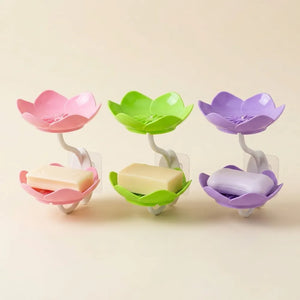 Wall Mounted Double Layer Lotus Flower Soap Holder | Self-Adhesive Drain Soap Box & Sponge Organizer for Bathroom & Kitchen