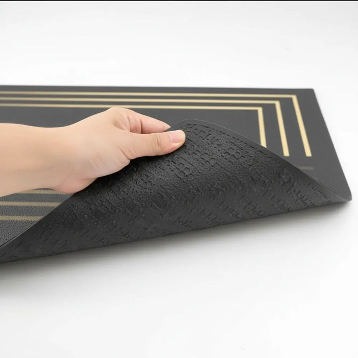 2-Piece Black & Gold Line Kitchen Mat Set | Elegant Non-Slip Oil-Proof Absorbent Anti-Fatigue Runner Rugs for Kitchen & Floor