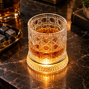 LED Rotating Whiskey Glasses 300ml – Pack of 2 | Crystal Cut 360° Spinning Rocks Glasses with LED Base for Whiskey, Scotch & Cocktails