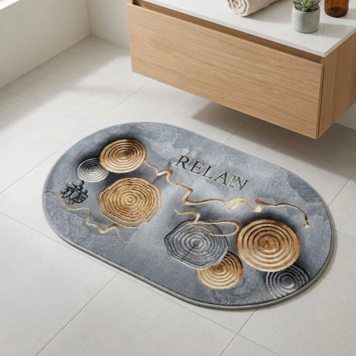 Modern Oval Anti-Slip Bathroom Mat | Soft Absorbent Quick Dry Bath Rug | Luxury Washroom Floor Carpet