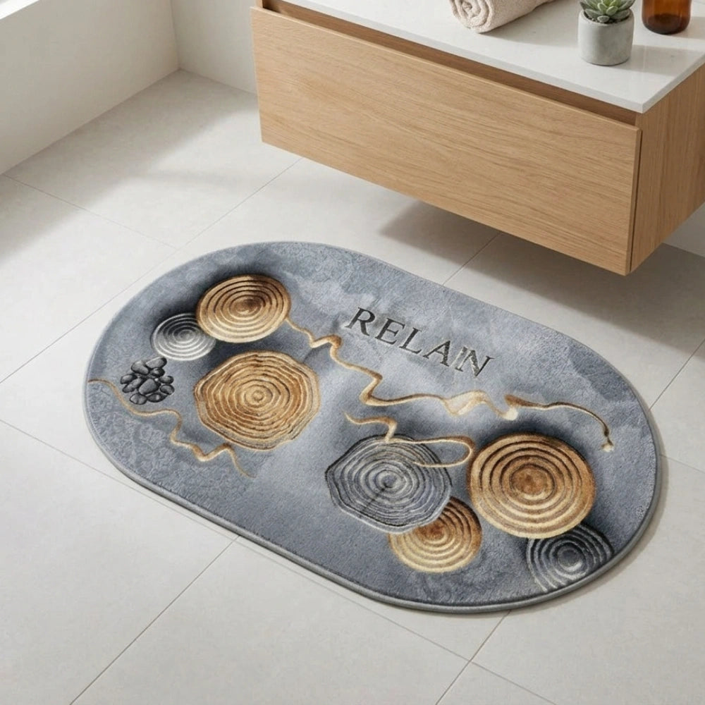 Modern Oval Anti-Slip Bathroom Mat | Soft Absorbent Quick Dry Bath Rug | Luxury Washroom Floor Carpet