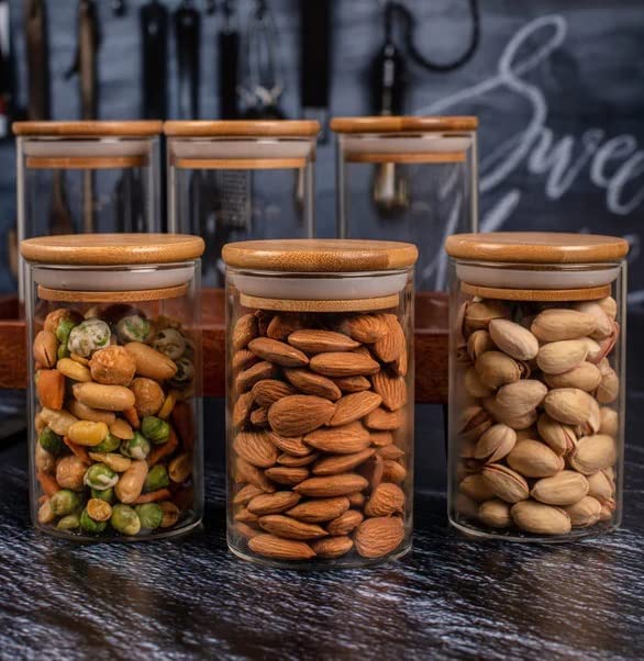 320 ML Borosilicate Glass Jars with Bamboo Wood Air Tight Lids