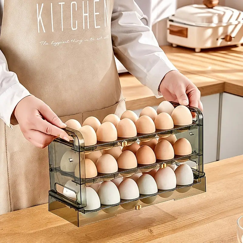 3 Layer Foldable 24 Egg Storage Box - Plastic Egg Holder Organizer for Refrigerator Side Door