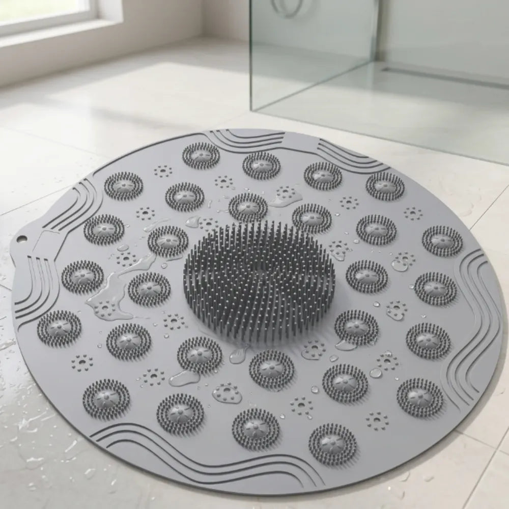 Round Non-Slip Shower Mat Massage Mat with Suction Cups and Drain Holes, PVC Washable Shower Massage Foot Pad for Kids, Adults, Elderly, Bathroom