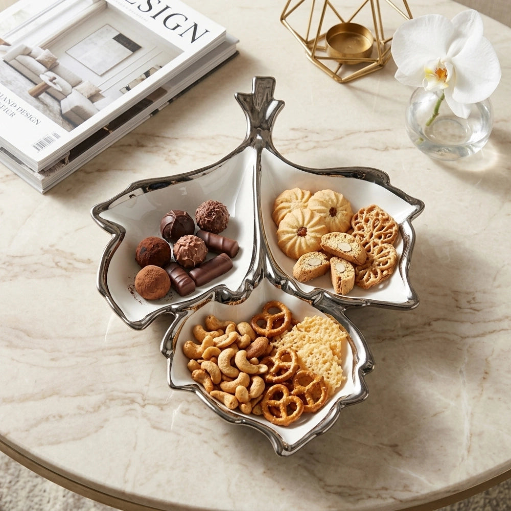Ceramic Leaf Serving Plate for Snacks, Dry Fruits & Desserts | Elegant Leaf Shape Serving Platter for Fruits, Appetizers & Dining Table Serveware