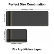 2-Piece Black & Gold Line Kitchen Mat Set | Luxury Non-Slip Waterproof Anti-Fatigue Runner Rugs for Kitchen & Office