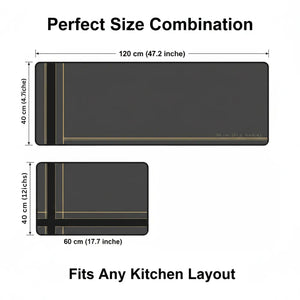 2-Piece Black & Gold Line Kitchen Mat Set | Luxury Non-Slip Waterproof Anti-Fatigue Runner Rugs for Kitchen & Office