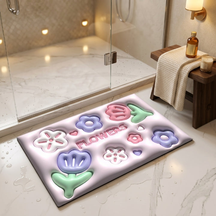 Cute 3D Flower Bathroom Floor Mat | Soft Non-Slip Absorbent Bath Rug Kawaii Floral Decorative Washable Door Mat