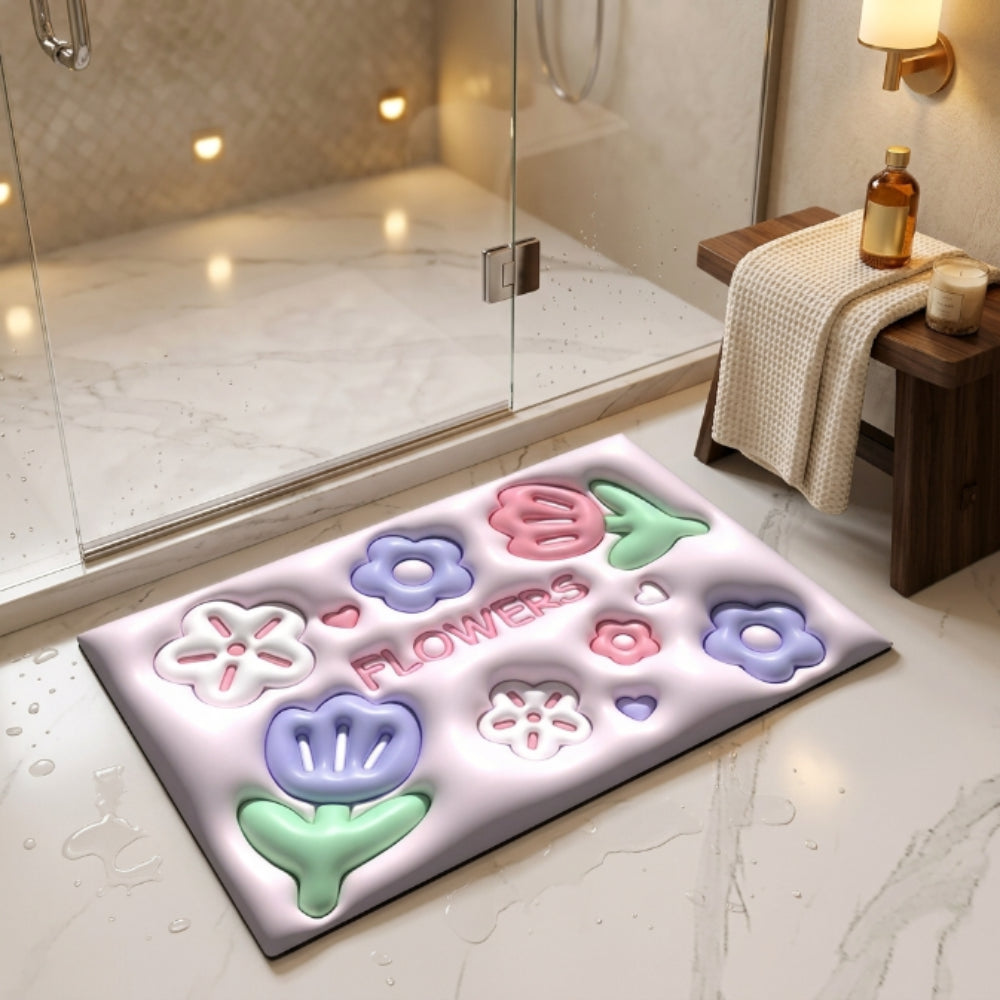 Cute 3D Flower Bathroom Floor Mat | Soft Non-Slip Absorbent Bath Rug Kawaii Floral Decorative Washable Door Mat