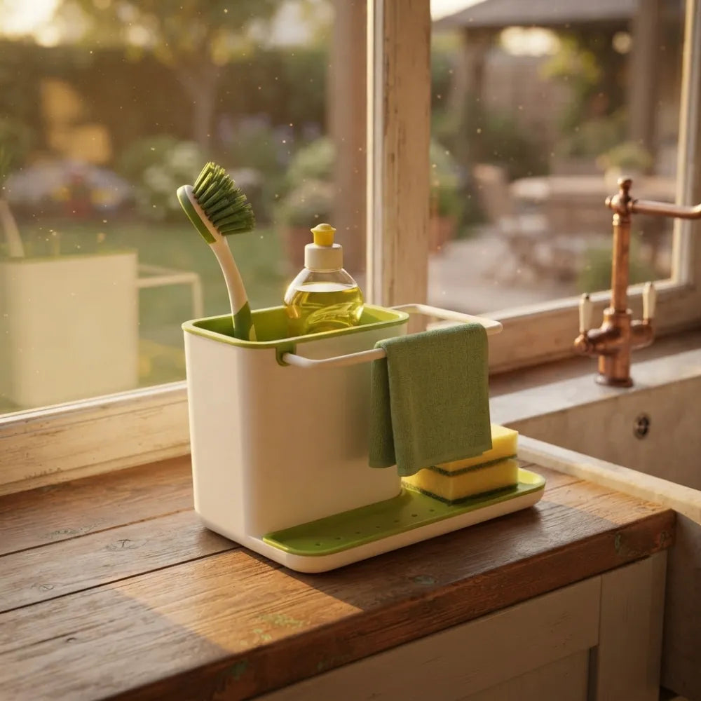 3-in-1 Kitchen Sink Organizer | Wall Mounted Dishwashing Caddy with Soap, Sponge & Cloth Holder | Plastic Sink Storage Stand