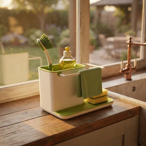 3-in-1 Kitchen Sink Organizer | Wall Mounted Dishwashing Caddy with Soap, Sponge & Cloth Holder | Plastic Sink Storage Stand