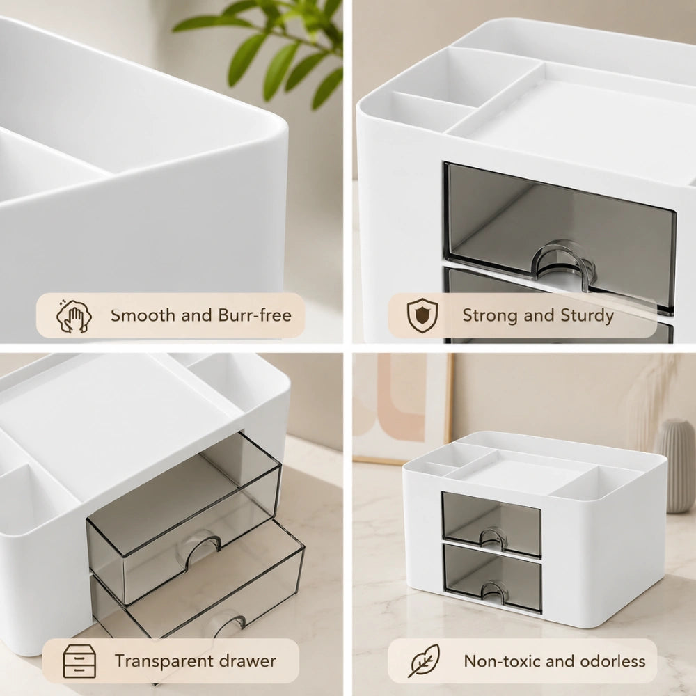 Multi-Functional Desk Organiser with 2 Drawers | Large Capacity Desktop Pen, Pencil & Stationery Storage Holder
