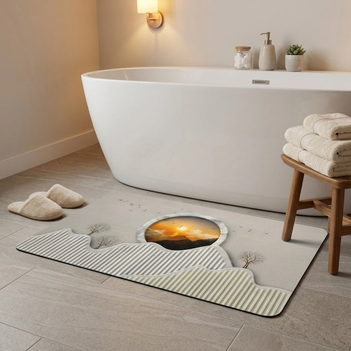 Luxury Abstract Landscape Bathroom Mat | Anti-Slip Soft Floor Rug | Modern Absorbent Entrance & Bathroom Door Mat