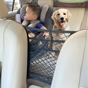 Premium 3 Layer Car Mesh Organizer for Backseat Storage | Pet & Kids Barrier Net Bag