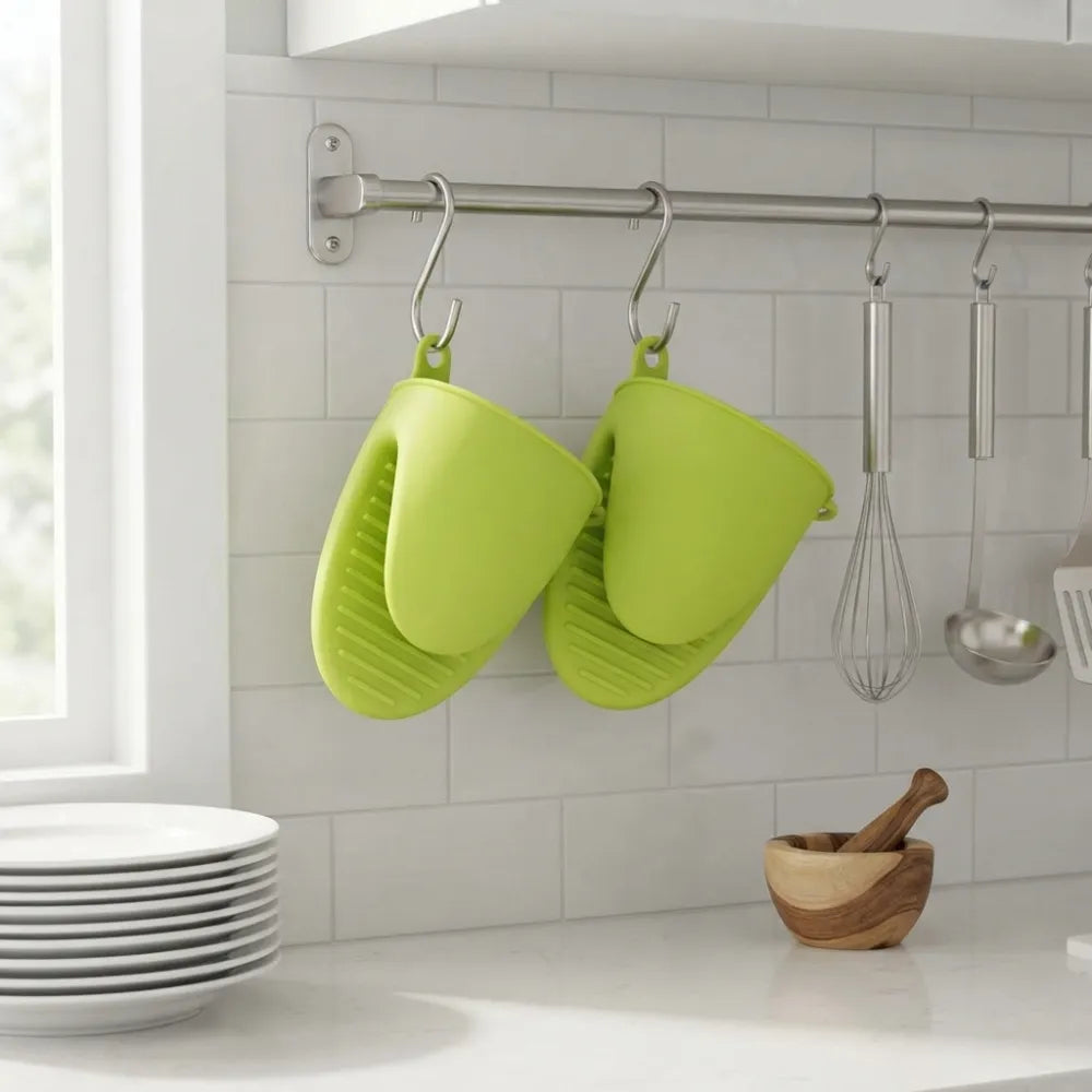 Silicone Oven Mittens (1 Pair) | Heat Resistant Baking Gloves with Finger Grip | Pot Holders for Cooking & Baking