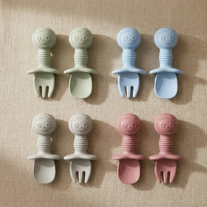 Silicone Baby Spoon & Fork Set | Soft Tip Self-Feeding Utensils for Babies & Toddlers