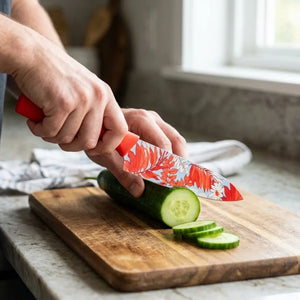 3PCS Printed Kitchen Knife Set | Stainless Steel Multipurpose Knives with Grip Handles | Floral Blade Design for Cutting & Slicing