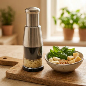 Manual Press Garlic Chopper | Stainless Steel Mini Food Chopper & Garlic Mincer | Compact Hand Press Vegetable Dicer
