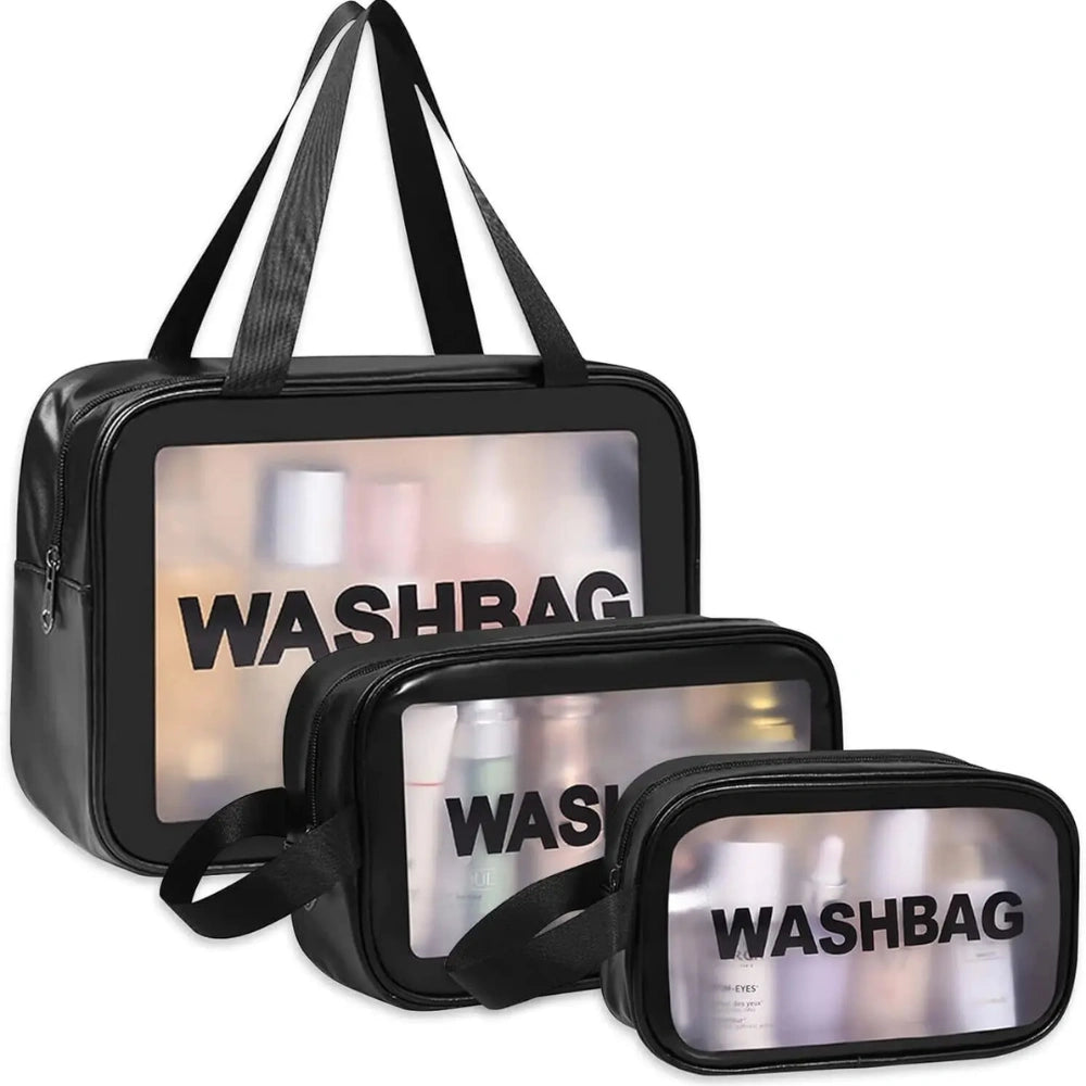 Set Of 3 Printed Transparent Toiletries and Cosmetics Travel Wash Bags