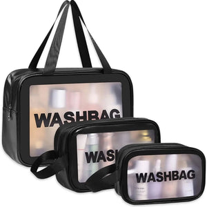 Set Of 3 Printed Transparent Toiletries and Cosmetics Travel Wash Bags