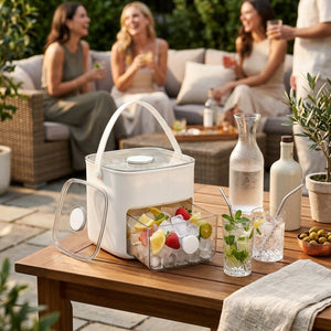 Double Layer Ice Cube Maker with Storage Box, BPA-Free Plastic, Push-Button Release, Transparent Drawer, Carry Handle