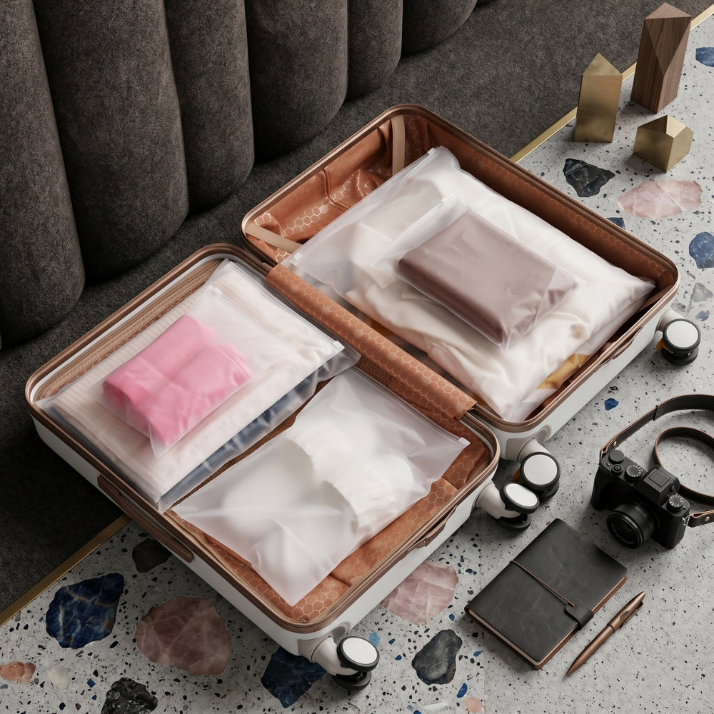 Transparent Travel Storage Bags Set of 5 | Airtight Zipper Pouches for Clothes, Toiletries & Multipurpose Packing Organizer