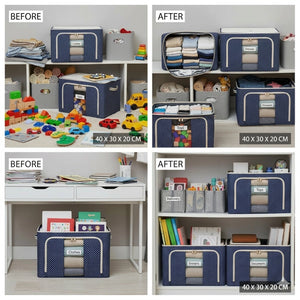 66 LTR Foldable Steel Frame Clothes Storage Bag with Clear Window & Zipper | Large Wardrobe Organizer