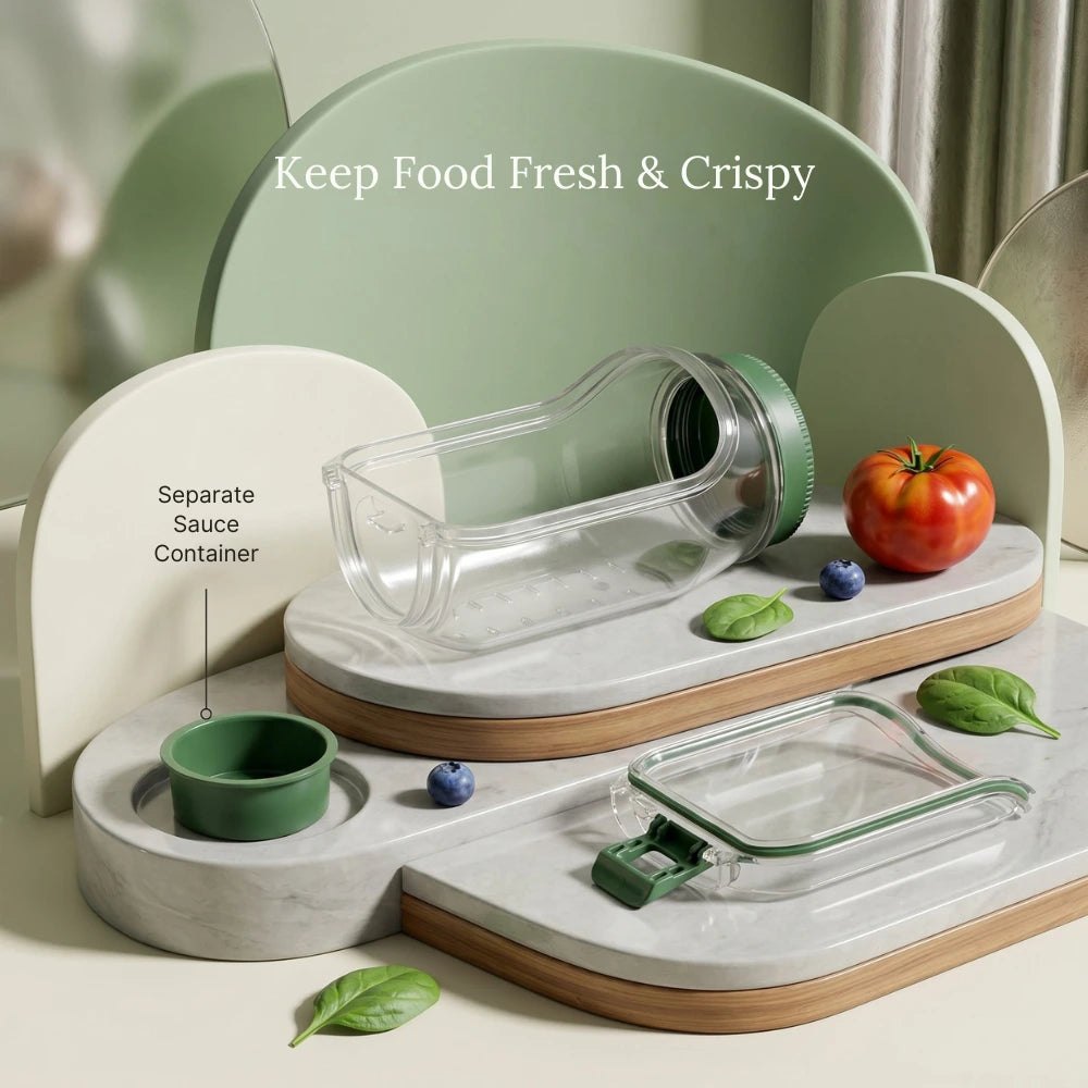 Leakproof Salad Jar with Side Opening Lid | BPA-Free Portable Salad Container with Dressing Cup
