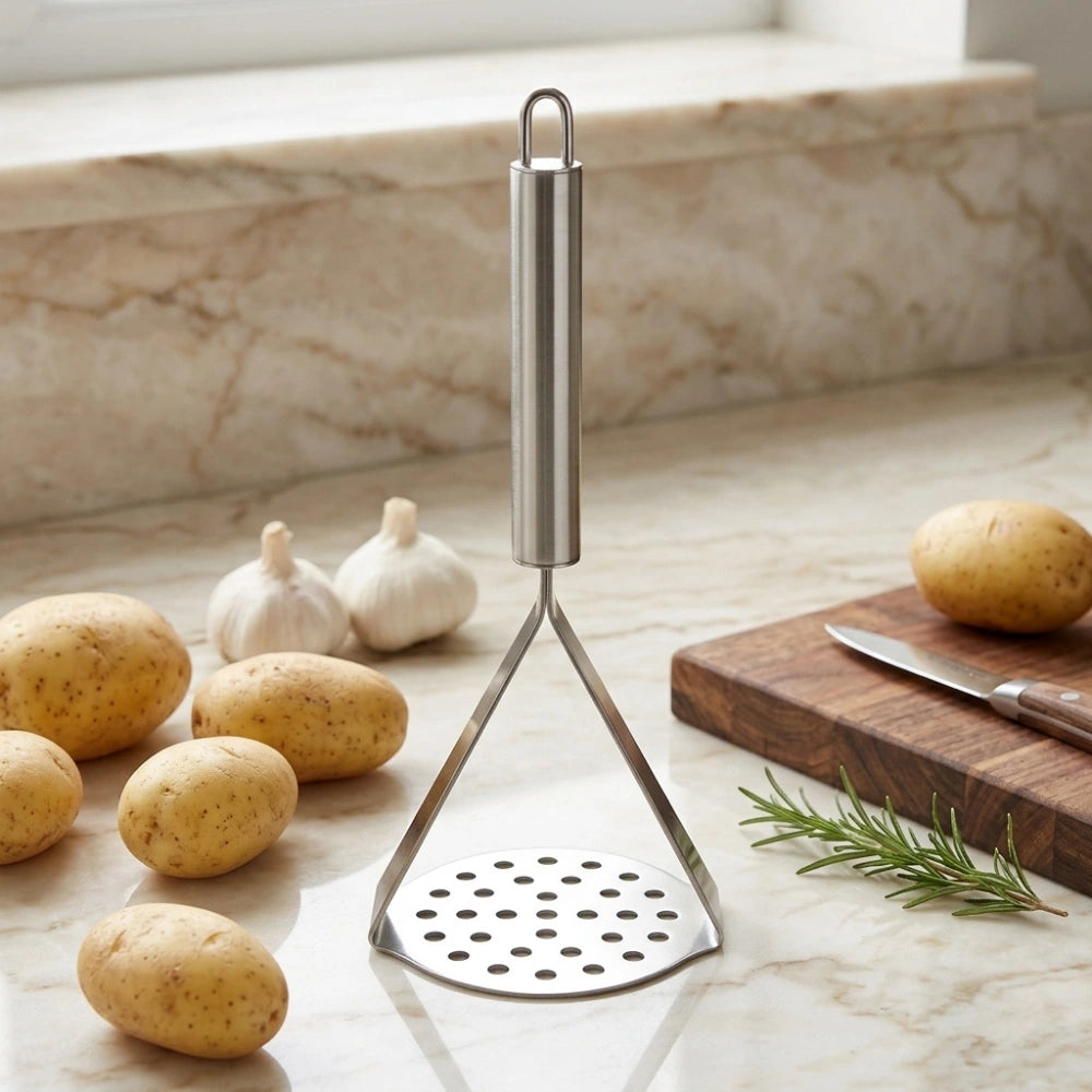 Stainless Steel Potato Masher | Heavy Duty Triangle Vegetable & Fruit Masher with Ergonomic Handle | Manual Kitchen Tool for Potatoes, Avocado, Sweet Potato & Baby Food