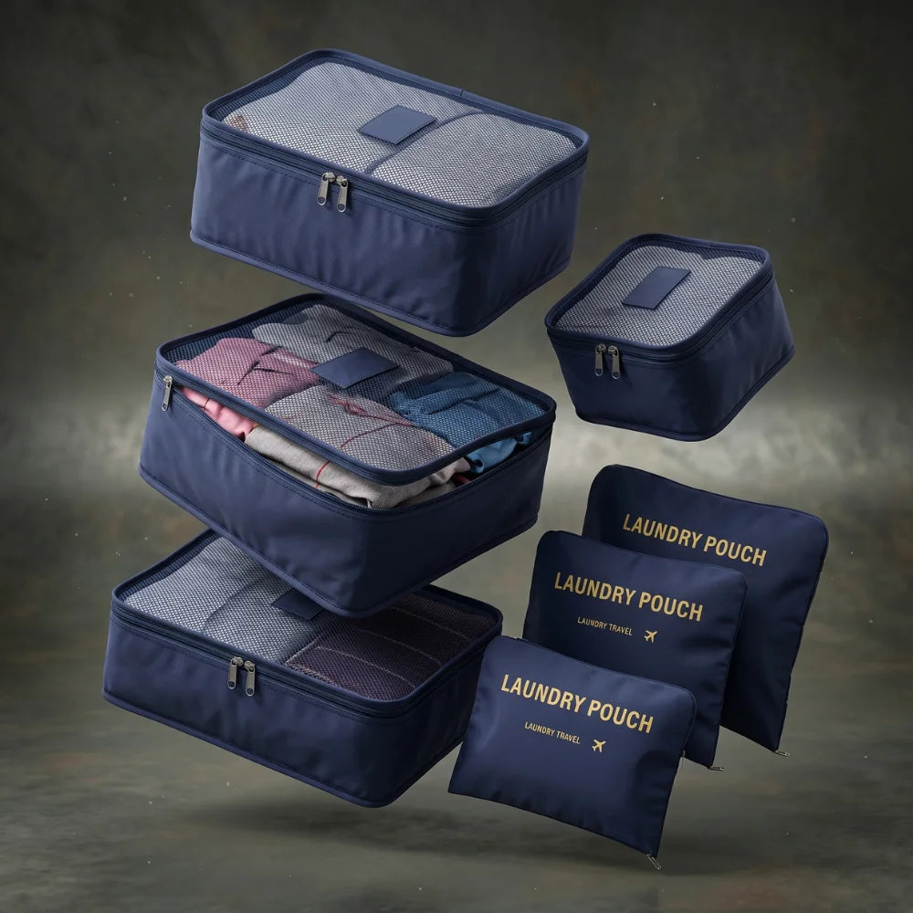 6 Pcs Travel Packing Cubes Set | Lightweight Luggage Organizers with Laundry & Toiletry Bags for Suitcase Storage (Blue)