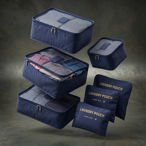 6 Pcs Travel Packing Cubes Set | Lightweight Luggage Organizers with Laundry & Toiletry Bags for Suitcase Storage (Blue)