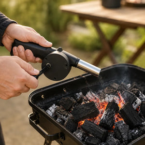 BBQ Fan Air Blower Manual Hand Crank Powered Barbecue Grill Tool Fire Starter for Outdoor Picnic Cooking Charcoal Campfire Fireplace
