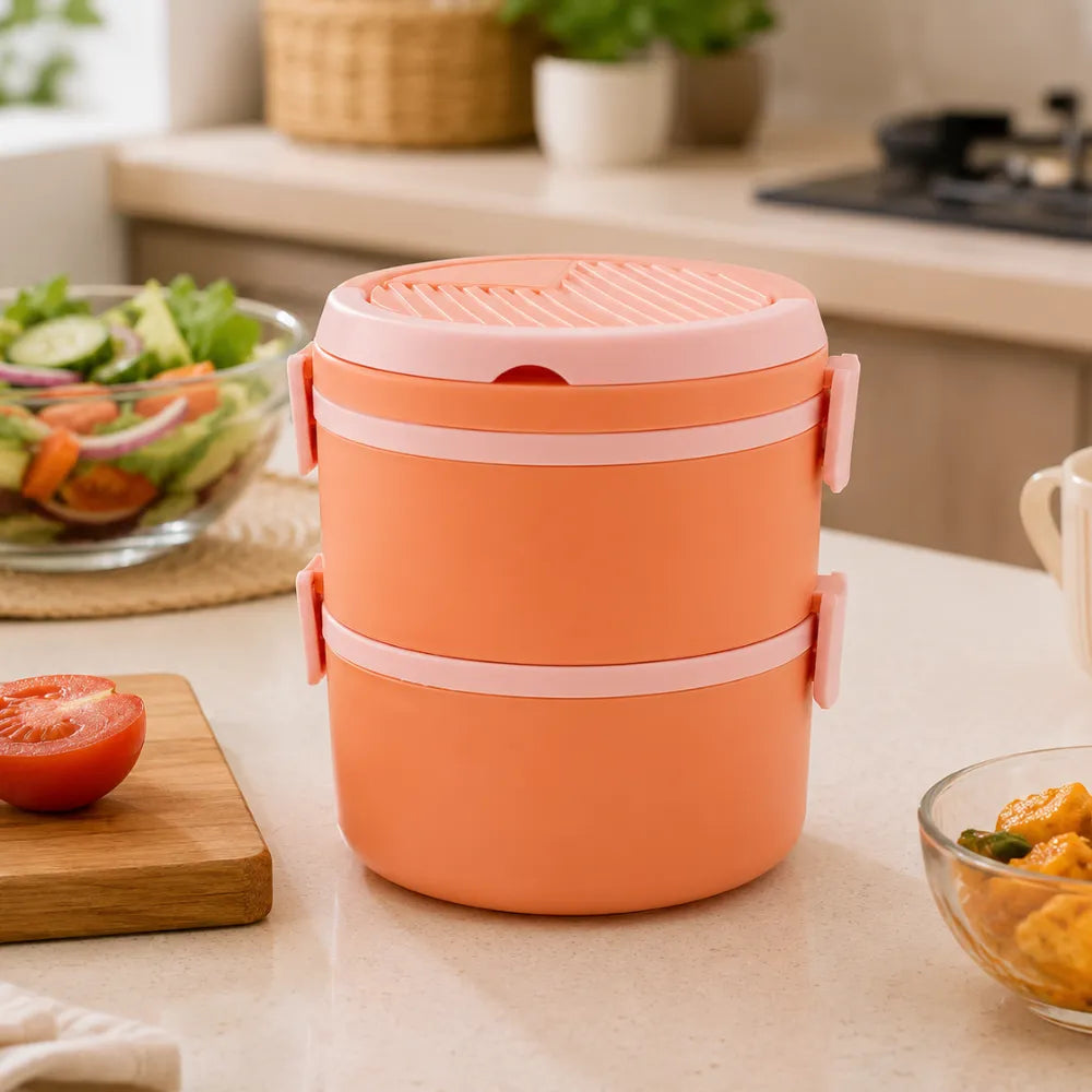 2-Layer Portable Lunch Box | Large Plastic Bento Box | Reusable Food Storage Container for Office, School & Travel