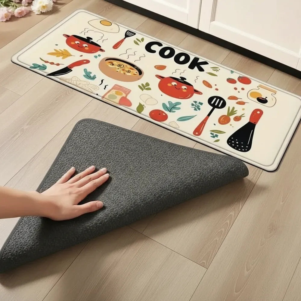 2-Piece “Cook” Kitchen Mat Set | Waterproof Non-Slip Anti-Fatigue Cushioned Rugs for Kitchen Floor & Standing Comfort