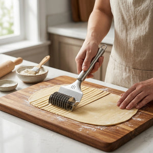 Stainless Steel Multi-Blade Noodle Cutter Roller | Manual Pasta, Dough & Pastry Cutting Tool with Ergonomic Handle
