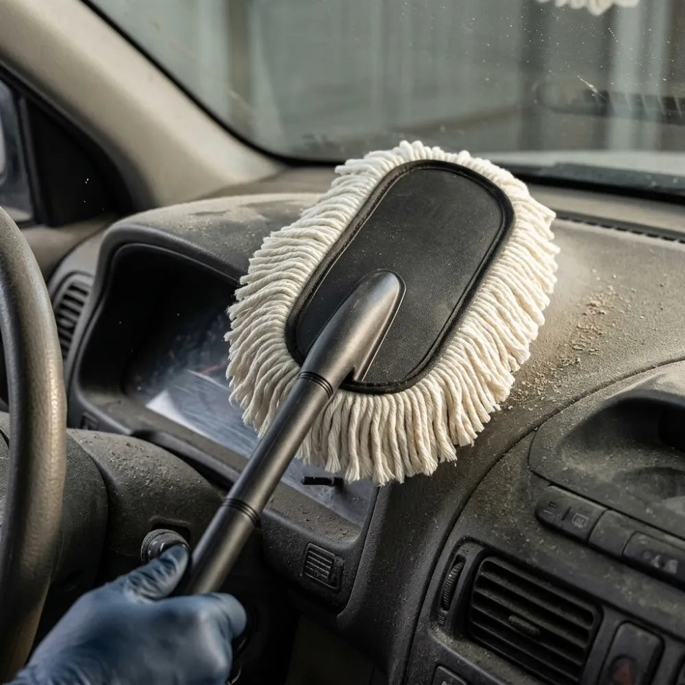 Super-Soft Microfiber Car Duster Brush with Detachable Handle| Strong Absorption, Scratch-Free Cleaning Tool for Wet & Dry Dusting/Polishing/Washing for Bike, Car, Truck, Office, Kitchen-White