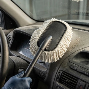 Super-Soft Microfiber Car Duster Brush with Detachable Handle| Strong Absorption, Scratch-Free Cleaning Tool for Wet & Dry Dusting/Polishing/Washing for Bike, Car, Truck, Office, Kitchen-White