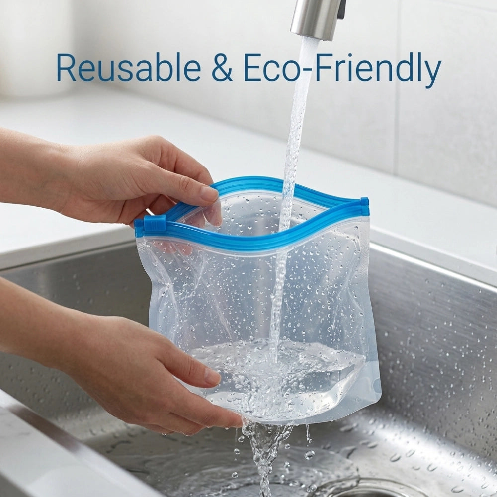 Reusable Zipper Storage Bags for Kitchen, Ideal for Fruits, Vegetables & Snacks