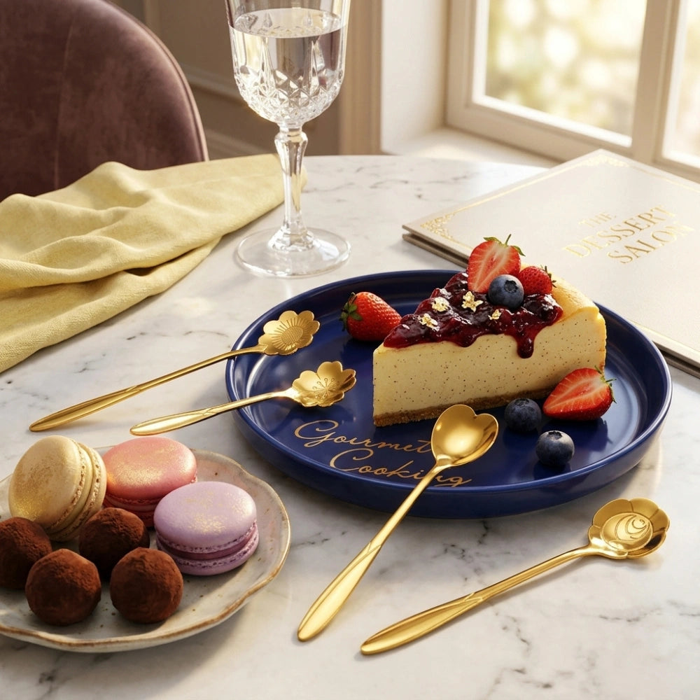 4-Piece Flower Coffee Spoon Set | Stainless Steel Dessert, Tea & Ice Cream Spoons, Elegant Floral Tableware