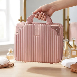 Portable Hard Shell Cosmetic Travel Case | Mini ABS Makeup Storage Suitcase with Elastic Band | Compact Hand Luggage Organizer