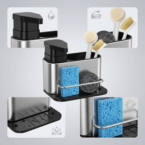 3-in-1 Stainless Steel Kitchen Sink Caddy Organizer with Soap Dispenser, Sponge & Brush Holder