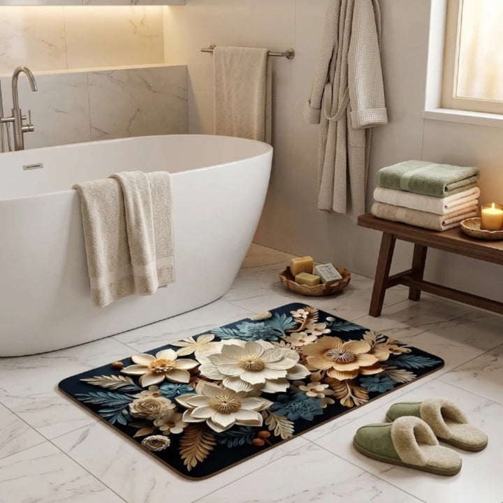 Luxury 3D Floral Door Mat | Anti-Slip Washable Bathroom & Entrance Floor Rug