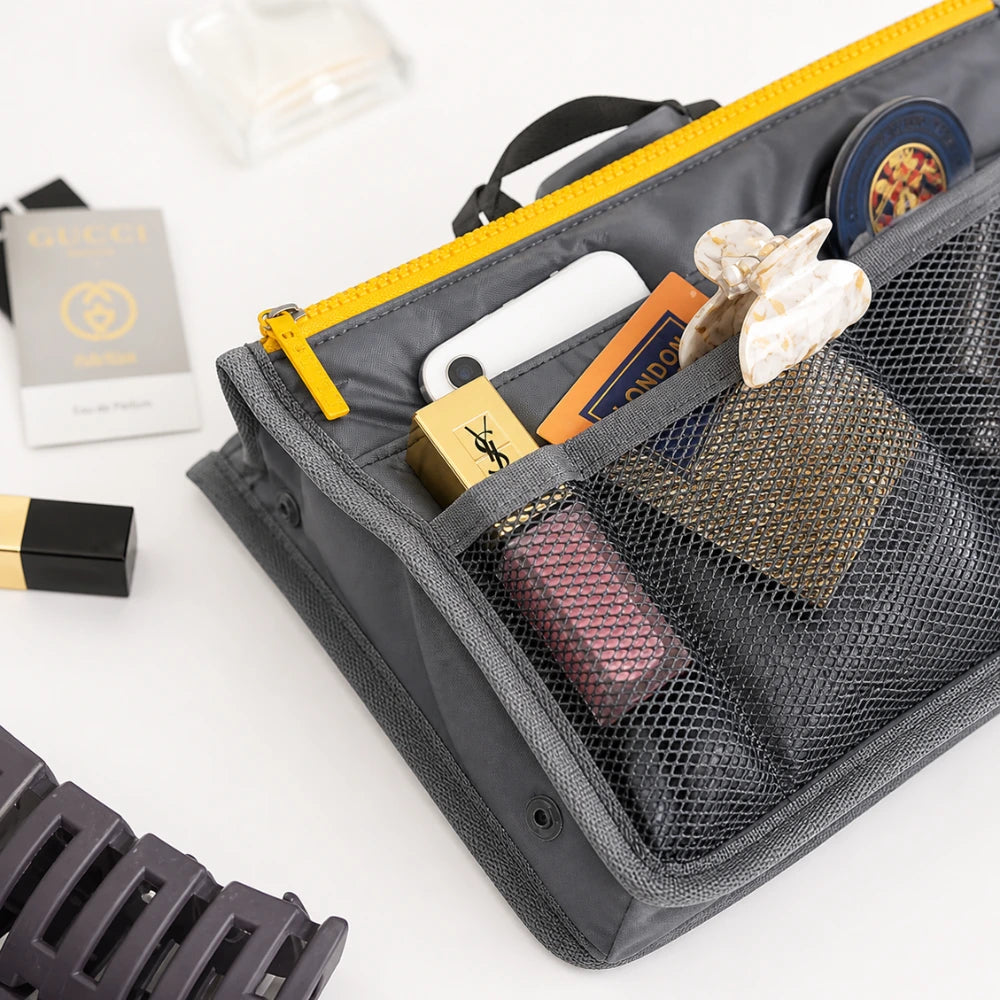 Multi-Pocket Handbag Organizer Insert with Double Zipper | Portable Makeup, Phone & Travel Storage Pouch for Women & Men
