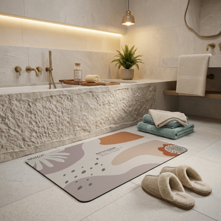 Abstract Minimalist Bathroom Floor Mat | Soft Non-Slip Absorbent Bath Rug Modern Decorative Bathroom Door Mat Quick Dry Washable Floor Carpet
