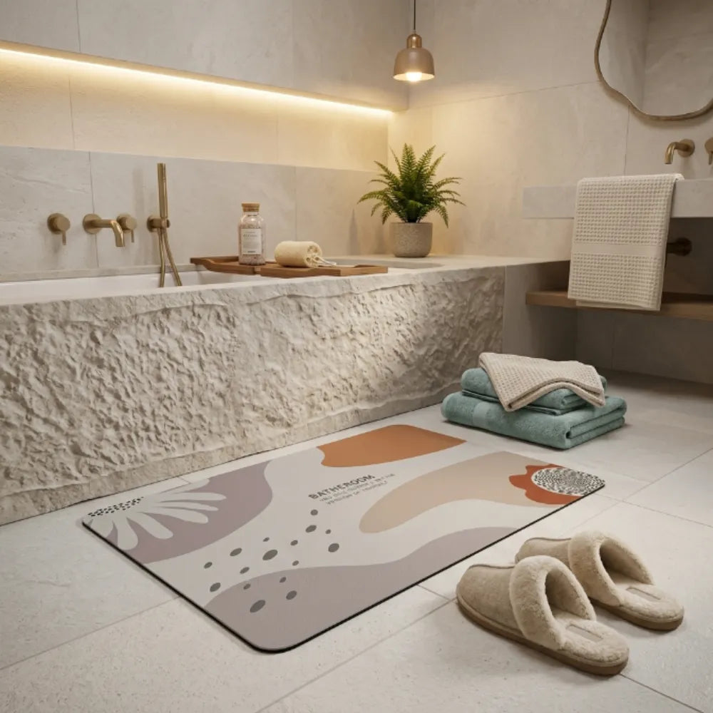 Abstract Minimalist Bathroom Floor Mat | Soft Non-Slip Absorbent Bath Rug Modern Decorative Bathroom Door Mat Quick Dry Washable Floor Carpet