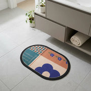 Boho Abstract Oval Anti-Slip Bath Mat | Soft Absorbent Quick Dry Bathroom Floor Rug Modern Floral Door Mat