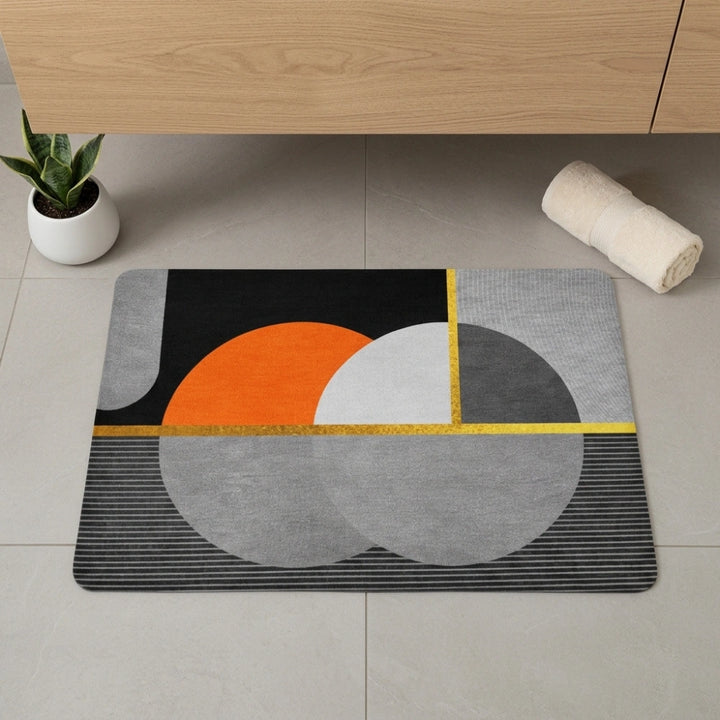 Modern Geometric Microfiber Bathroom Mat | Super Absorbent Quick Dry Anti-Slip Washable Bath Rug for Bathroom Door & Shower Area